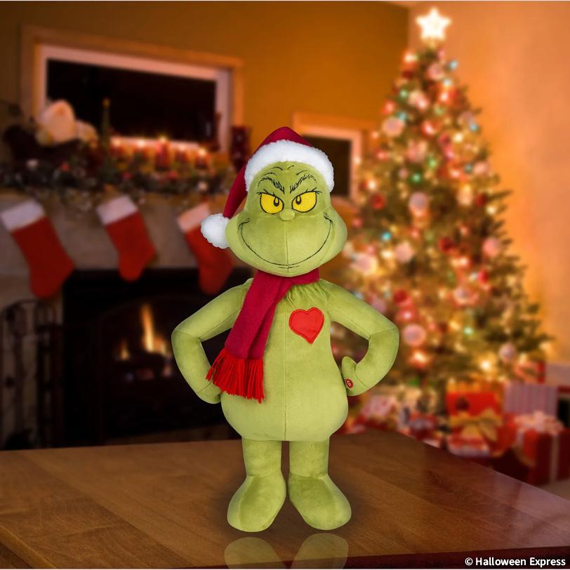 19" Holiday Greeter Stuffed Grinch with Light-Up Heart Christmas Decoration Image