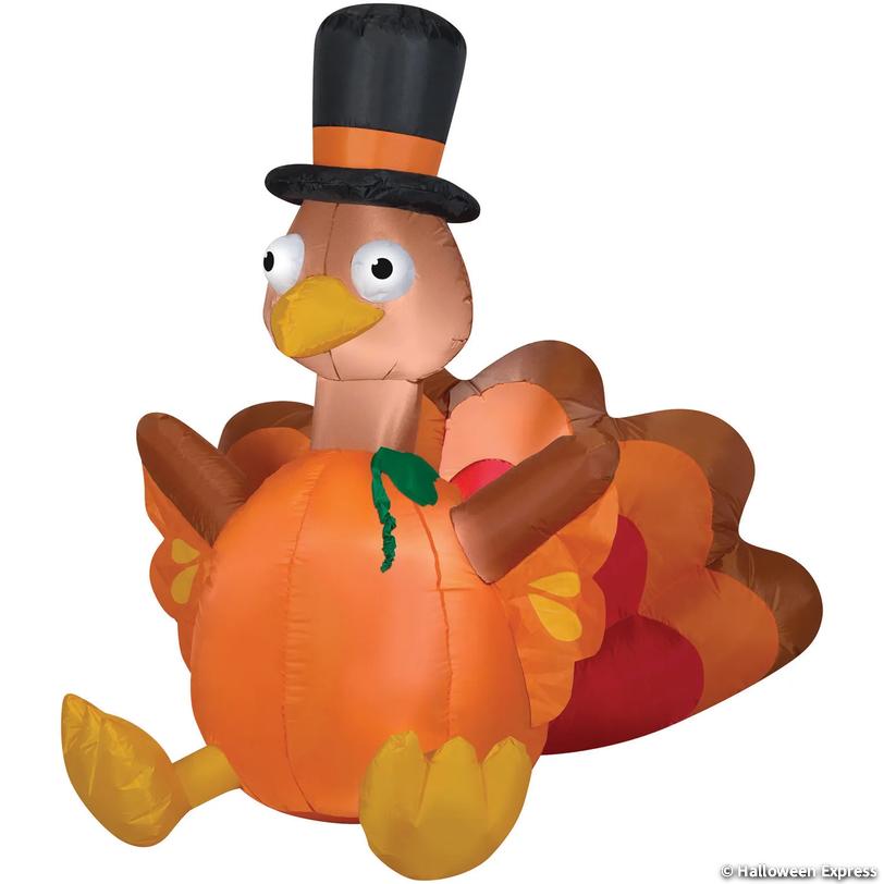 Blow-Up Inflatable Turkey Pumpkin with Built-In LED Lights Outdoor Yard Decoration - 6 ft Image