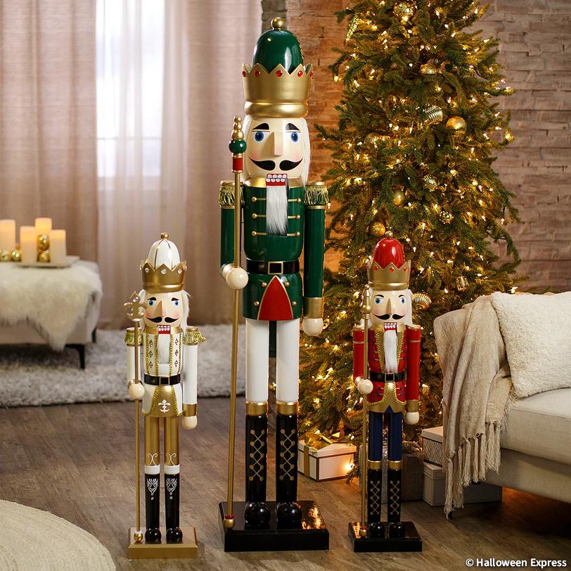 3 Ft. Large Classic Gold Wood Holiday Nutcracker with Scepter Image