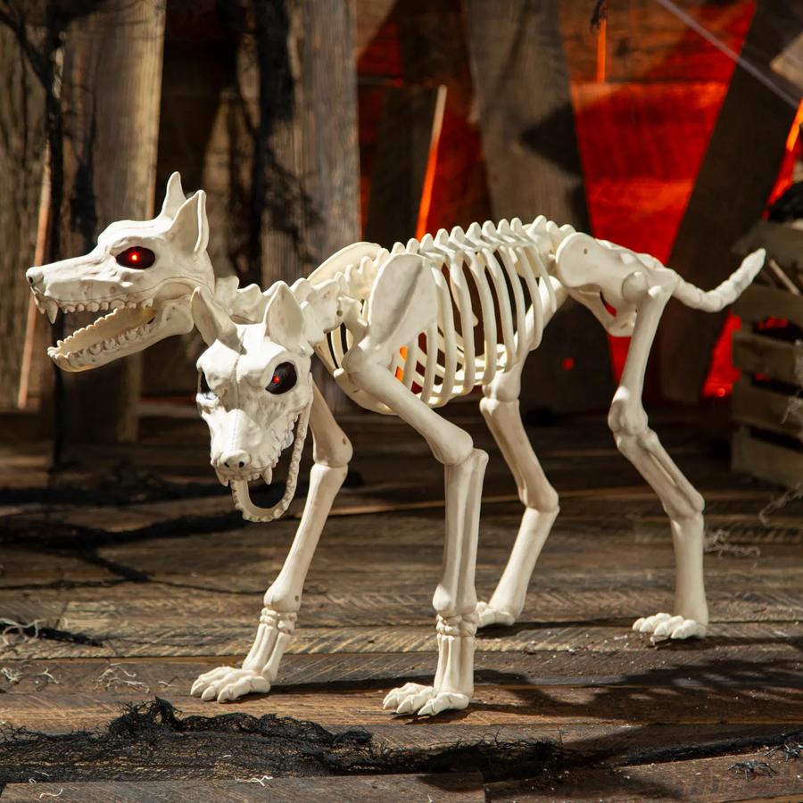 Animated Two-Headed Doberman Dog Skeleton Halloween Decoration - 37